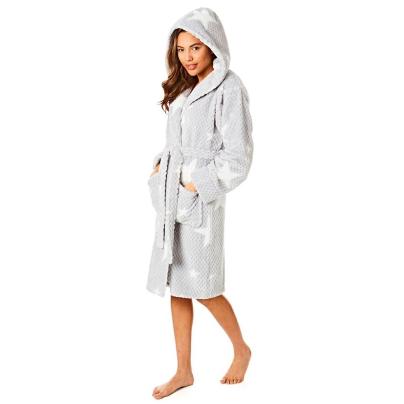 Light and Shade Supersoft Fleece Dressing Gown Robe Womens Grey