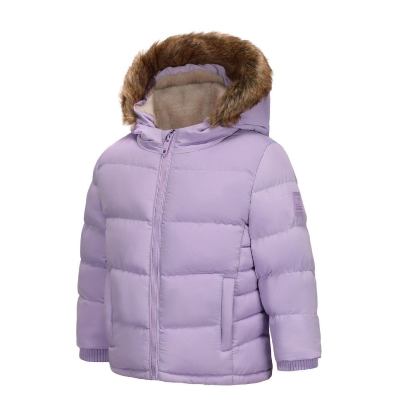 SoulCal Kids' 2 Zip Bubble Hooded Long Sleeve Short Puffer Jacket Purple