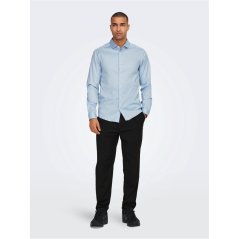 Only Men's Long-Sleeve Plain Shirt Cashmere Blue
