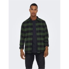 Only and Sons Men's Long-Sleeve Check Patterned Shirt Forest Night
