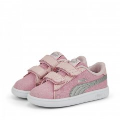 Puma Smash V2 Glitz Infant Girls Trainers Pink/Silver
