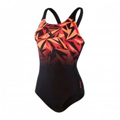 Speedo HB Place Muscle Back Swimsuit Ladies Black/Lava Red