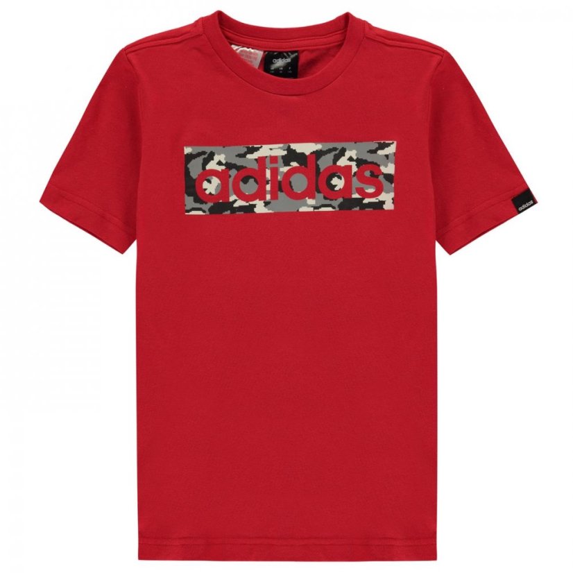 adidas Logo T Shirt Junior Red/LtGrey/Blk