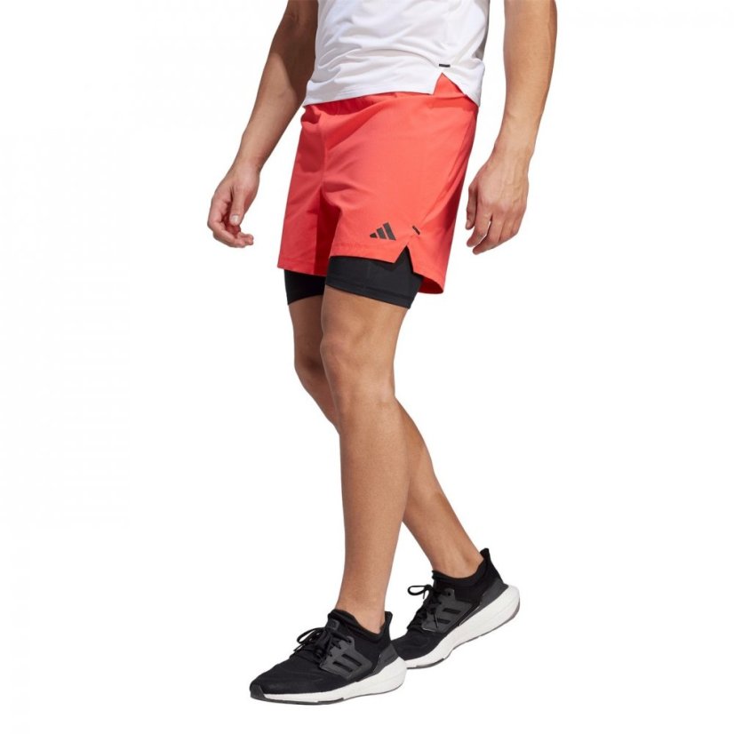 adidas Power Workout Two-in-One pánske šortky Red/Black - Veľkosť: XL
