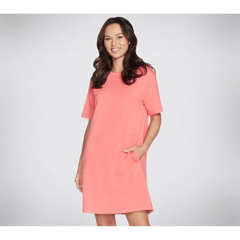 Skechers Short Sleeve Dress Knit Jersey Womens Coral