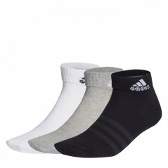 adidas Thin and Light 3pk Ankle Socks Juniors Gry/White/Black