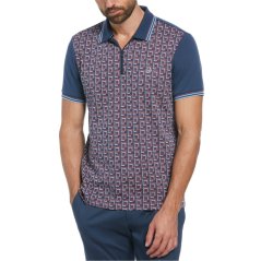 Original Penguin Jacquard Quarter-Zip Short-Sleeve Polo Shirt Sargasso Sea