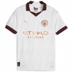 Puma Manchester City Away Shirt 2023 2024 Juniors White/Bronze
