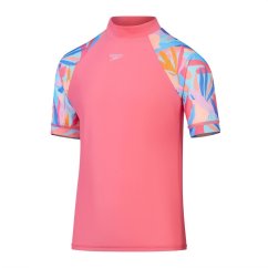 Speedo Kids' Short Sleeve One Piece Swimsuit Pink/Blue