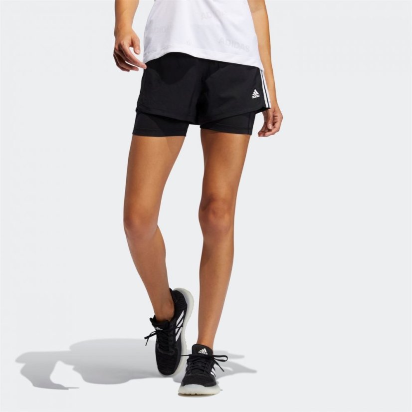 adidas 3-Stripes Woven Two-in-One Shorts Womens Black / White - Veľkosť: 20-22 (XL)