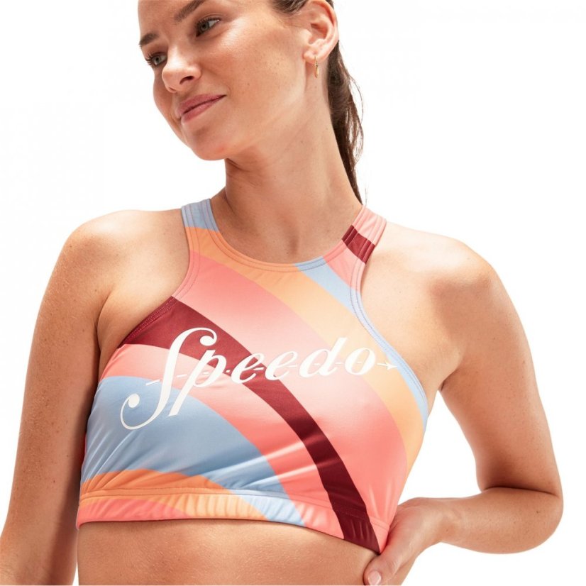 Speedo Printed Logo Volley 2 Piece Womens Red/Orange