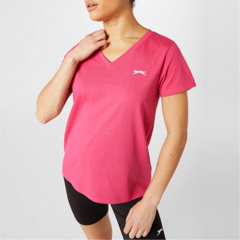 Slazenger V Neck T Shirt Ladies Brt Pink