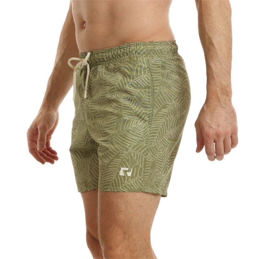 Ript Leaf Print Swim pánske šortky Khaki