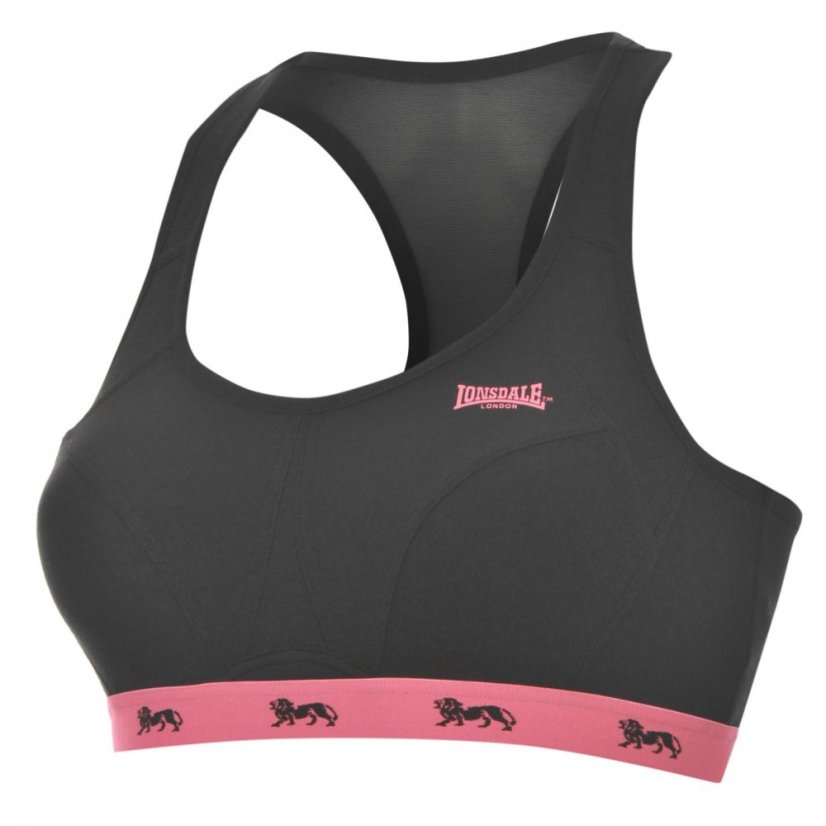 Lonsdale Crop Bra Ladies Black/Fluo Pink