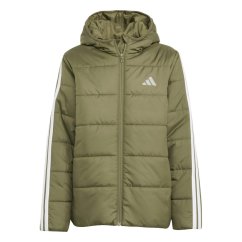 adidas Unisex Kids Essentials 3S Hooded Long Sleeve Puffer Jacket Khaki