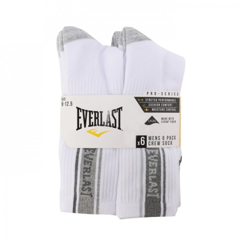 Everlast 6pk Crew Sock Mens White Hung