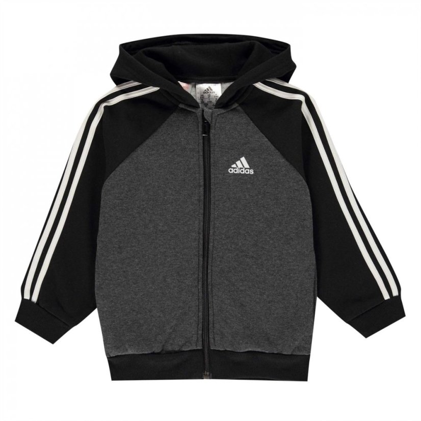 adidas 3 Stripe Fleece Tracksuit Babies Black/Grey/Wht