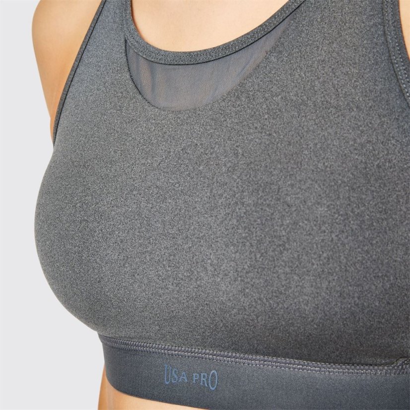 USA Pro Core Racer Back Sports Bra Charcoal Marl