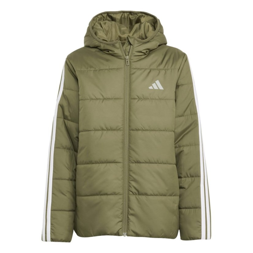 adidas Unisex Kids Essentials 3S Hooded Long Sleeve Puffer Jacket Khaki