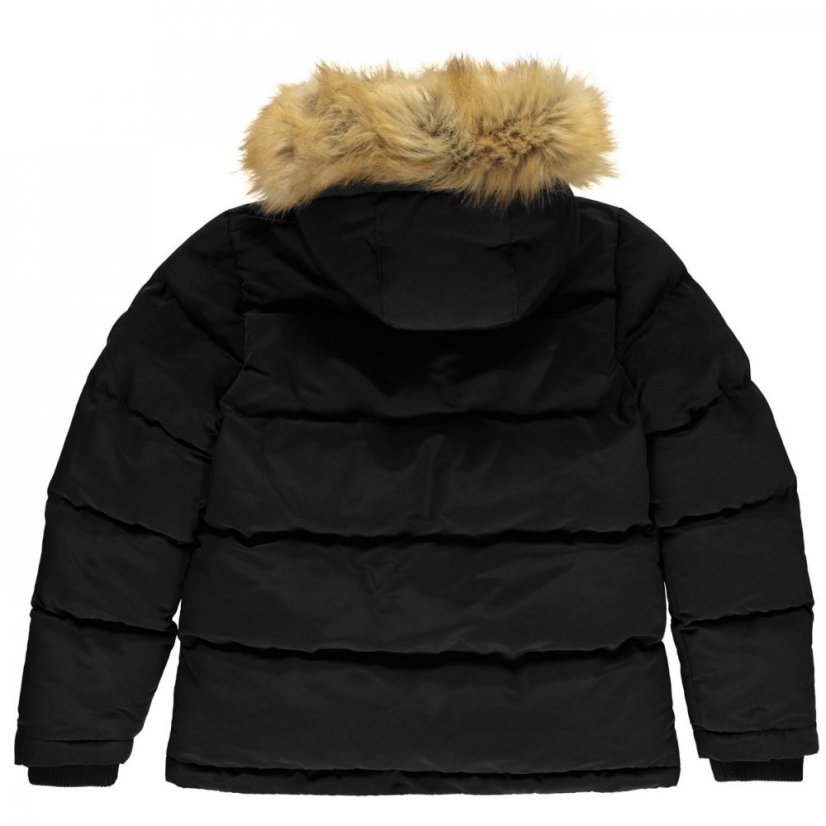 SoulCal Kids' Double Zip Detachable Faux Fur Hood Fleece Lined Short Puffer Jacket Black