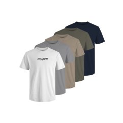 Jack and Jones 5-Pack Short Sleeve pánské tričko White/Grey/Navy/Olive/Beige