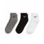 Nike Three Pack Quarter Socks Mens Blk/Gry/Wht