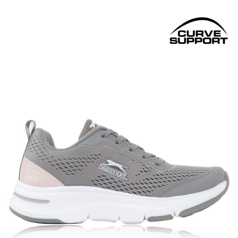 Slazenger Curve Support E-Mesh Trainers Ladies Grey/Pink