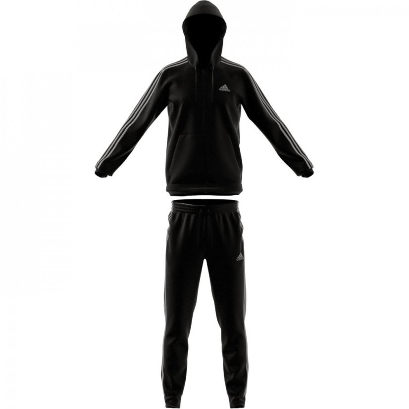 adidas 3S Fleece Tracksuit Mens Black/Grey