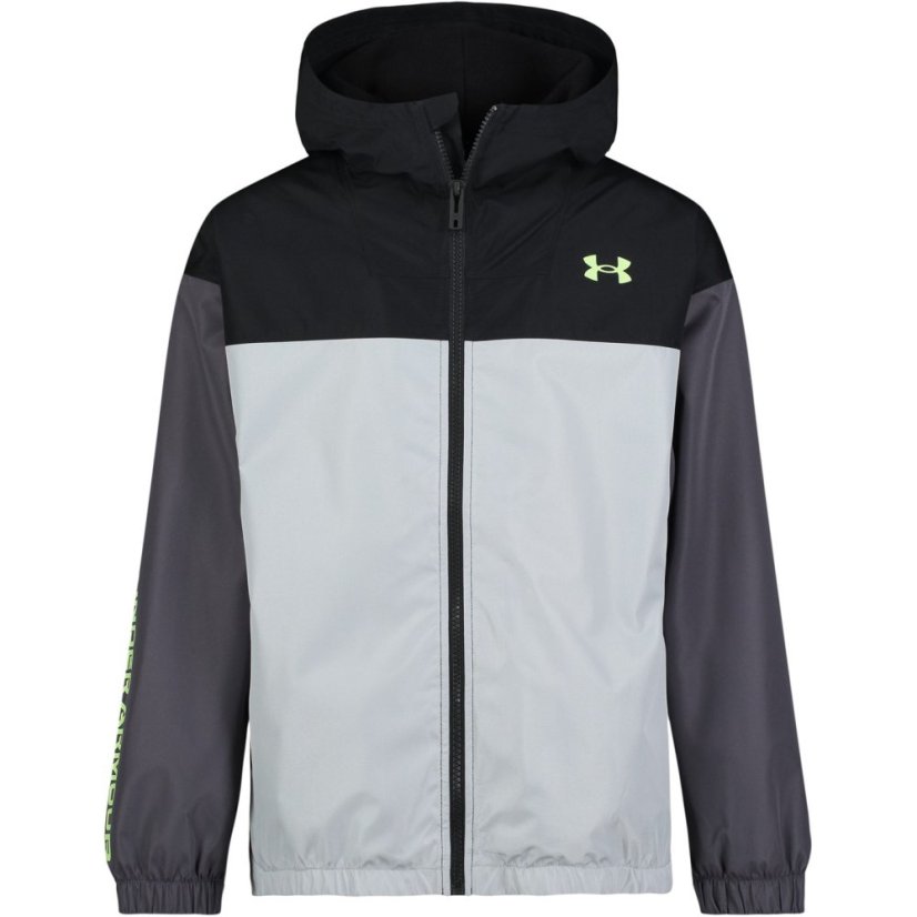 Under Armour Kids' Windbreaker Water-Repellent Windproof Hooded Long Sleeve Rain Anorak Black/Rock