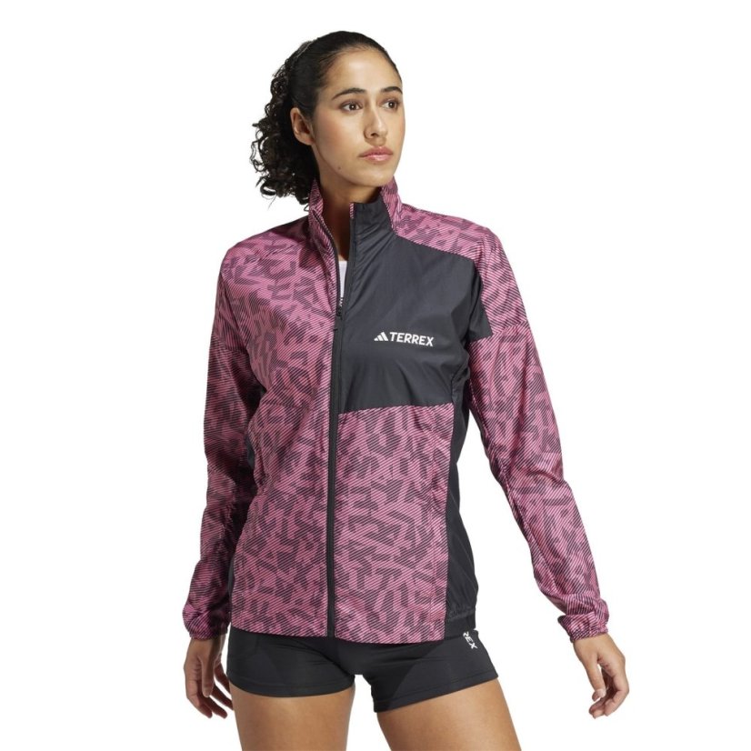 adidas Women's Terrex Trail Water-Resistant Long Sleeve Performance Running Jacket Pink/Black