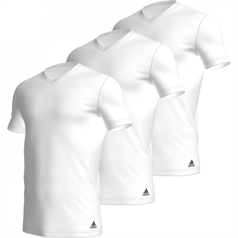 adidas 3 Pack Active Core Cotton V Neck T Shirt Mens White