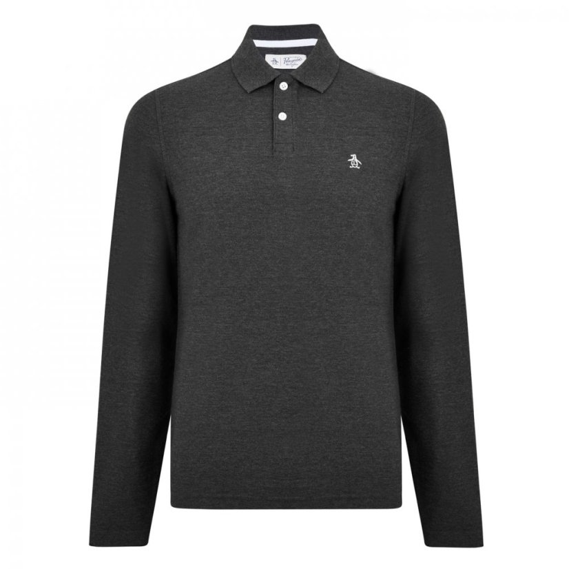 Original Penguin Penguin Logo Long Sleeve Polo Shirt Mens Dark Charcoal