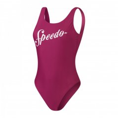 Speedo Logo Deep U Back Swimsuit Womens Purple/White