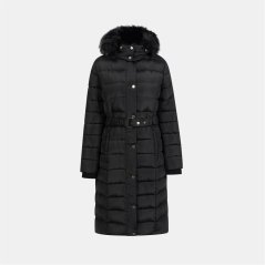 Firetrap Womens Longline Belted Hooded Long Sleeve Puffer Jacket Black