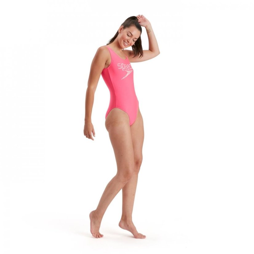 Speedo Logo U Back Swimsuit Womens Flou Pink/Wht