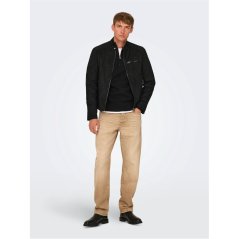 Only Men's Bomber Faux Leather Jacket Black