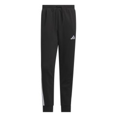 adidas Essentials Fleece Tapered Cuff 3-Stripes Joggers Black/White