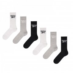Reebok 6 Pair Sports Crew Socks White/Grey/Black