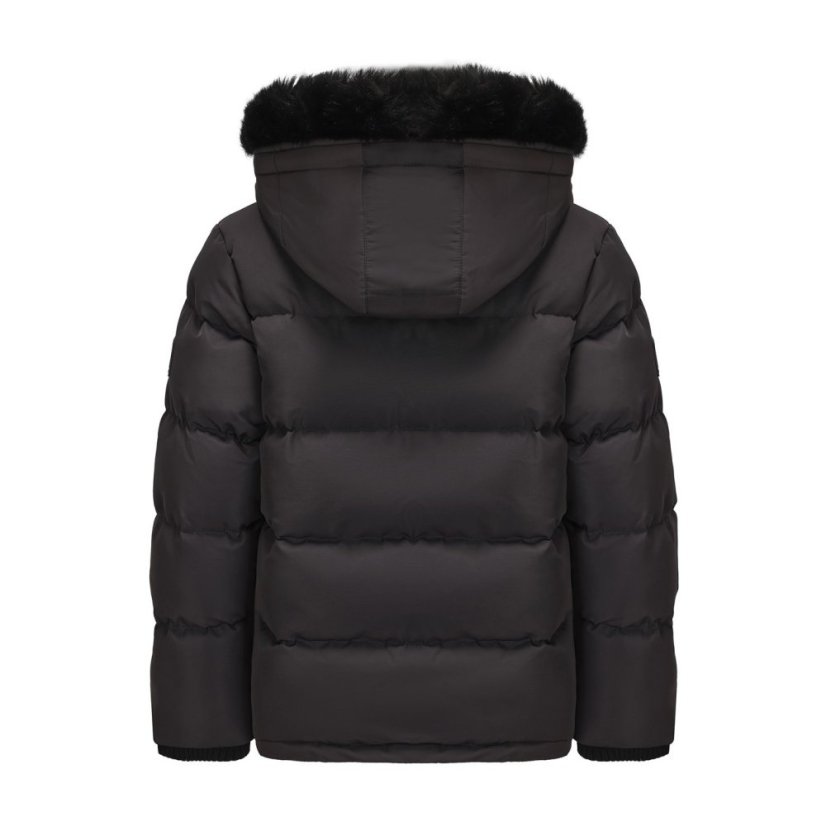 SoulCal Kids' Double Zip Detachable Faux Fur Hood Fleece Lined Short Puffer Jacket Charcoal