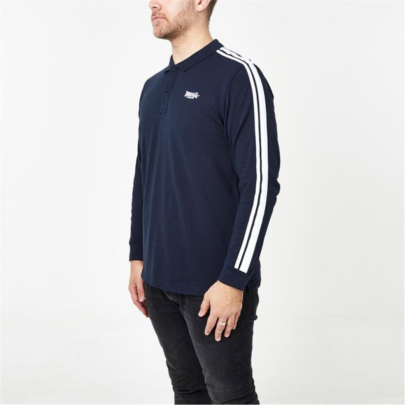 Lonsdale 2 Stripe Long Sleeve pánské polo tričko Navy