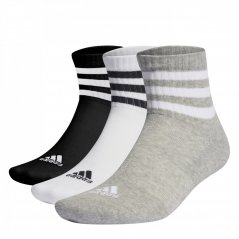 adidas 3 Stripe Quarter Sock 3 Pack Grey/White/Blck