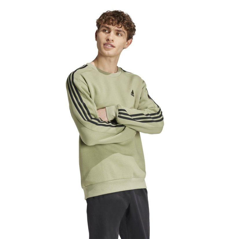 adidas Mens Crew 3-Stripes Pullover Sweatshirt Tent Green