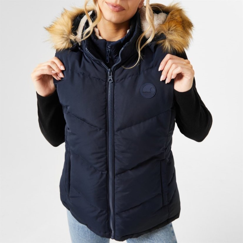 SoulCal Women's 2Zip Detachable Hood Padded Gilet Navy