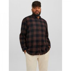 Jack and Jones Gingham Twill Checkered Shirt Mens Plus Size Seal Brown