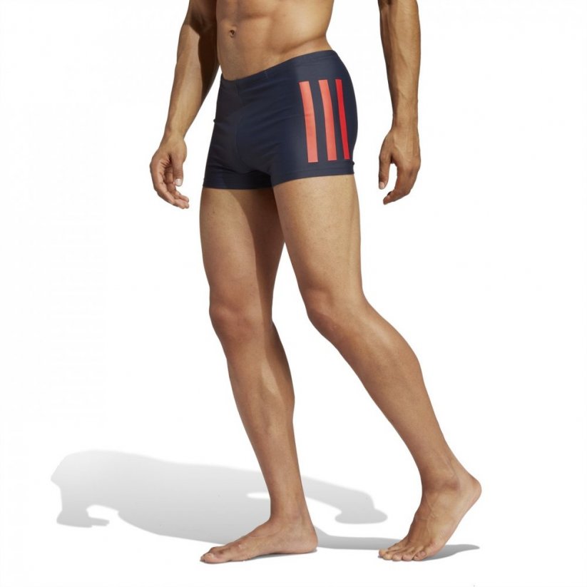 adidas Bold 3 Stripe Boxer Swim Shorts Ink/Scarlet
