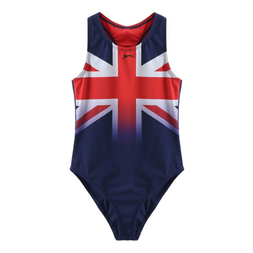Slazenger Kids' Union Jack Racer Back One Piece Swimsuit Blue/Red/Wht