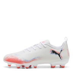 Puma Unisex Kids' Future 8 Play Firm Ground Football Boots Wht-Blk-Glw Red
