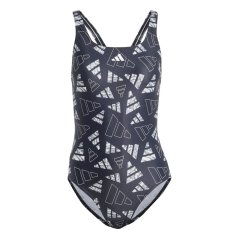 adidas 3 Bar Logo Graphic Swimsuit Womens Black/Wonder