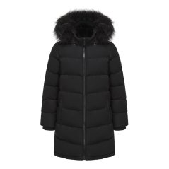 SoulCal Women's Water Resistant Faux Fur Trim Windproof Long Sleeve Puffer Jacket Black