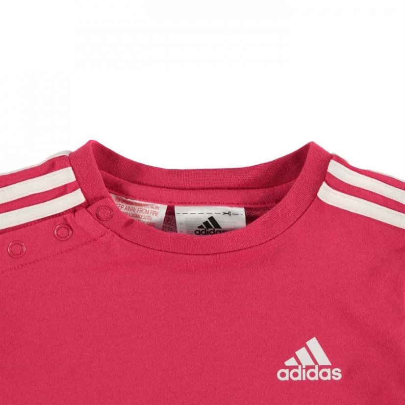 adidas Stripe Essential T Shirt Pink/White